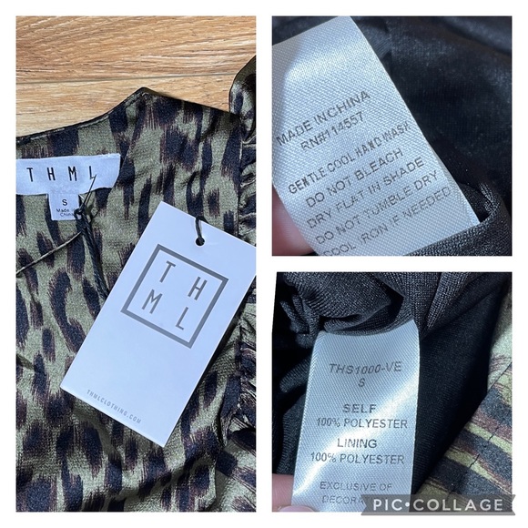 THML sz S green Leopard print puff sleeve dress - Picture 10 of 11